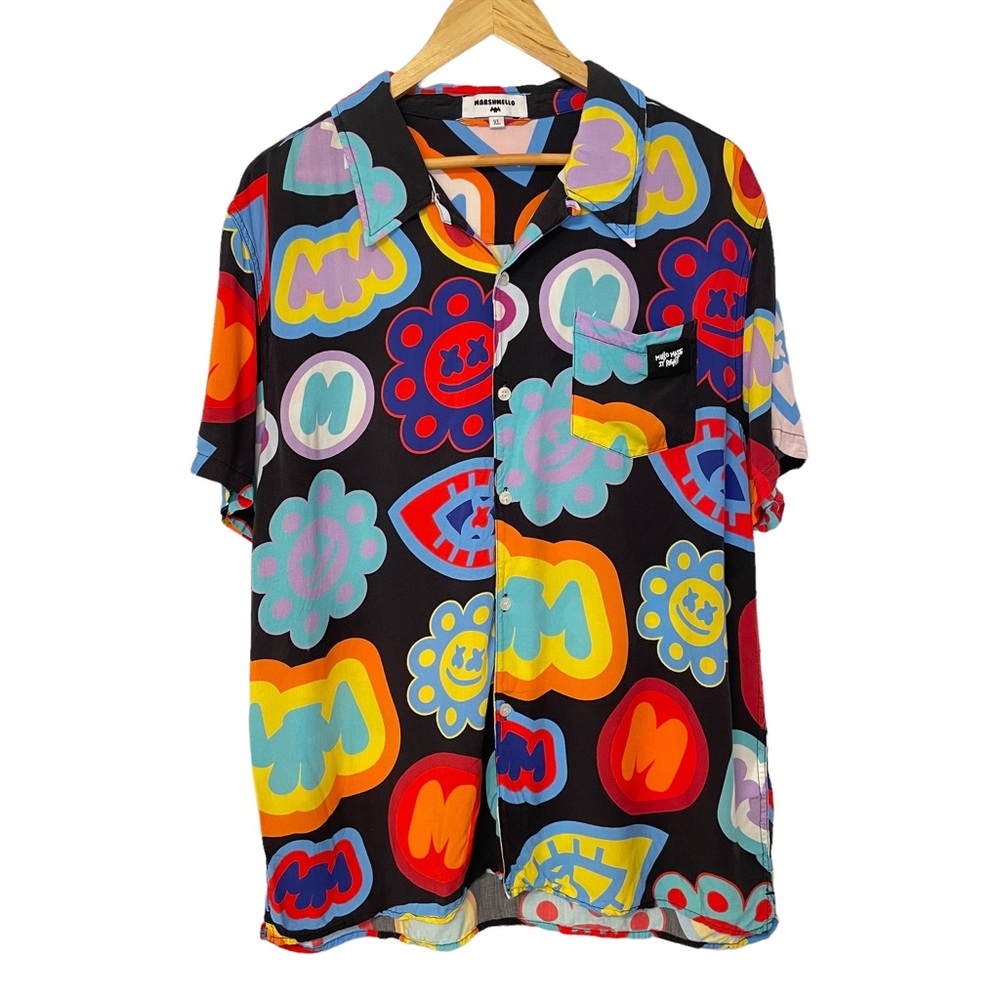 Marshmello Graphic Print Button-Up Shirt